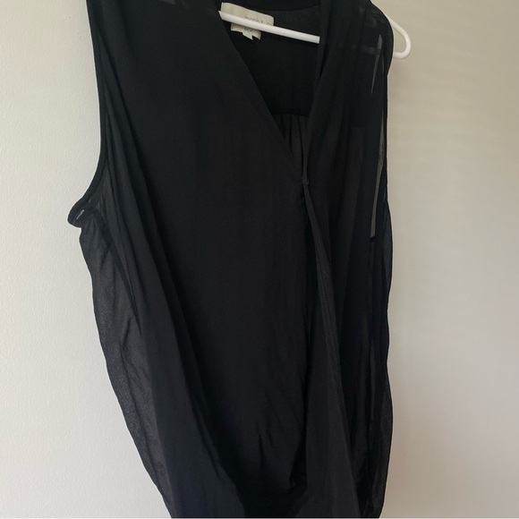 Monk & Lou 100% Silk V-Neck Band Collar Sheer Sleeveless Surplice Top - Picture 3 of 14